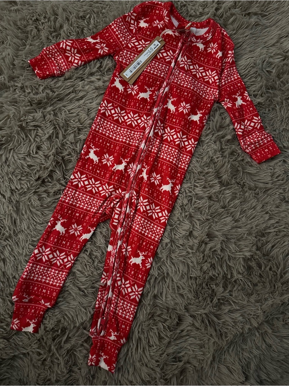 SKIMS Red Holiday Reindeer Baby One-Piece Footie NWT​